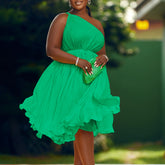Pleated Off-Shoulder Wide Swing Straps Solid Color